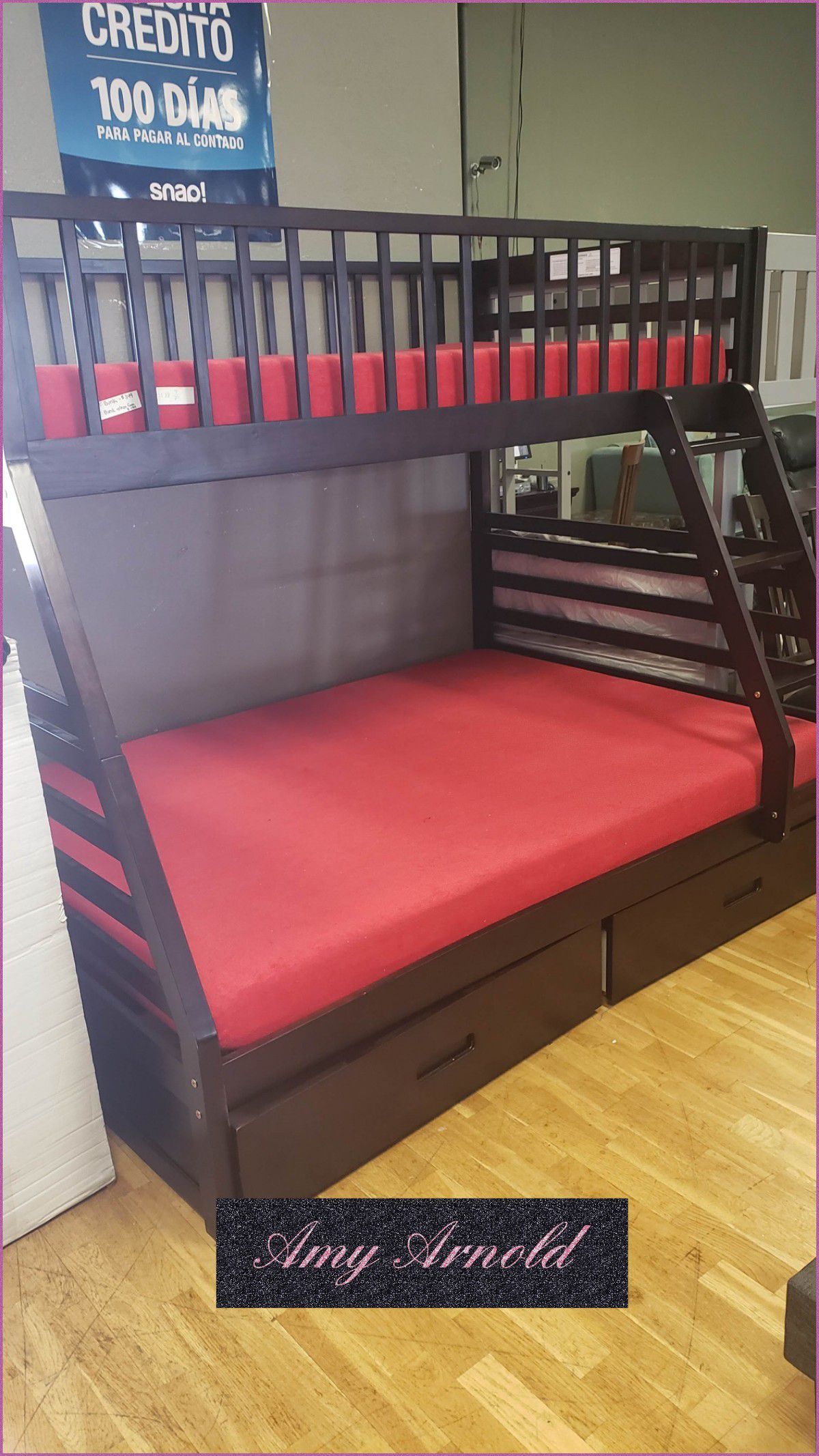 Twin Over Full Bunkbed with Drawers and Mattresses
