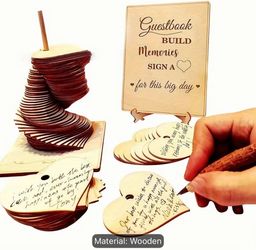 72pcs Wood Heart Guest Book