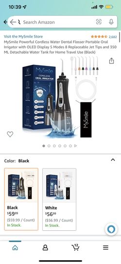 MySmile Powerful Cordless Water Dental Flosser Portable Oral Irrigator with OLED Display 5 Modes 8 Replaceable Jet Tips and 350 ML Detachable Water Ta