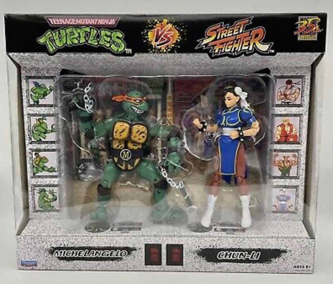 PLAYMATES TOYS Teenage Mutant Ninja Turtles VS Street Fighter: Michelangelo Vs Chun-Li 2 Pack Figure Set (NIB)