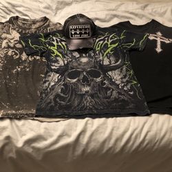 Three Affliction T-shirt And Affliction Cap