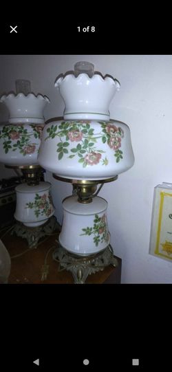 Vintage Accurate Casting Co. Hurricane Lamp Shabby Pink Flowers Ruffled Shade