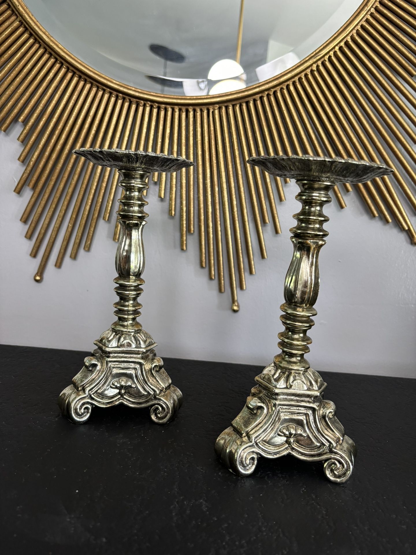 Pair Of Vintage Rubel Silvertone Candle Holders 