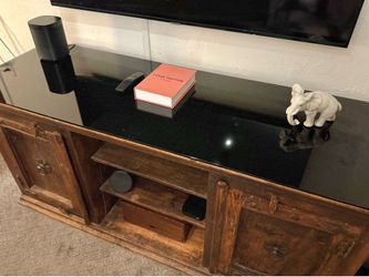 Solid Wood Glass Top Media Console / TV Stand