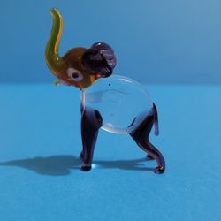 Vintage Blown Glass Elephant Small Figurine 2.25" X 2.25"
