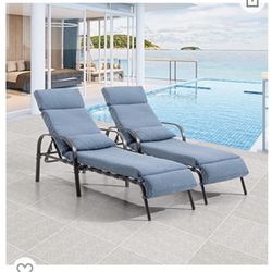 News Set Of 2 Outdoor Patio Lounge Chairs Pool Chaise With Cushion 