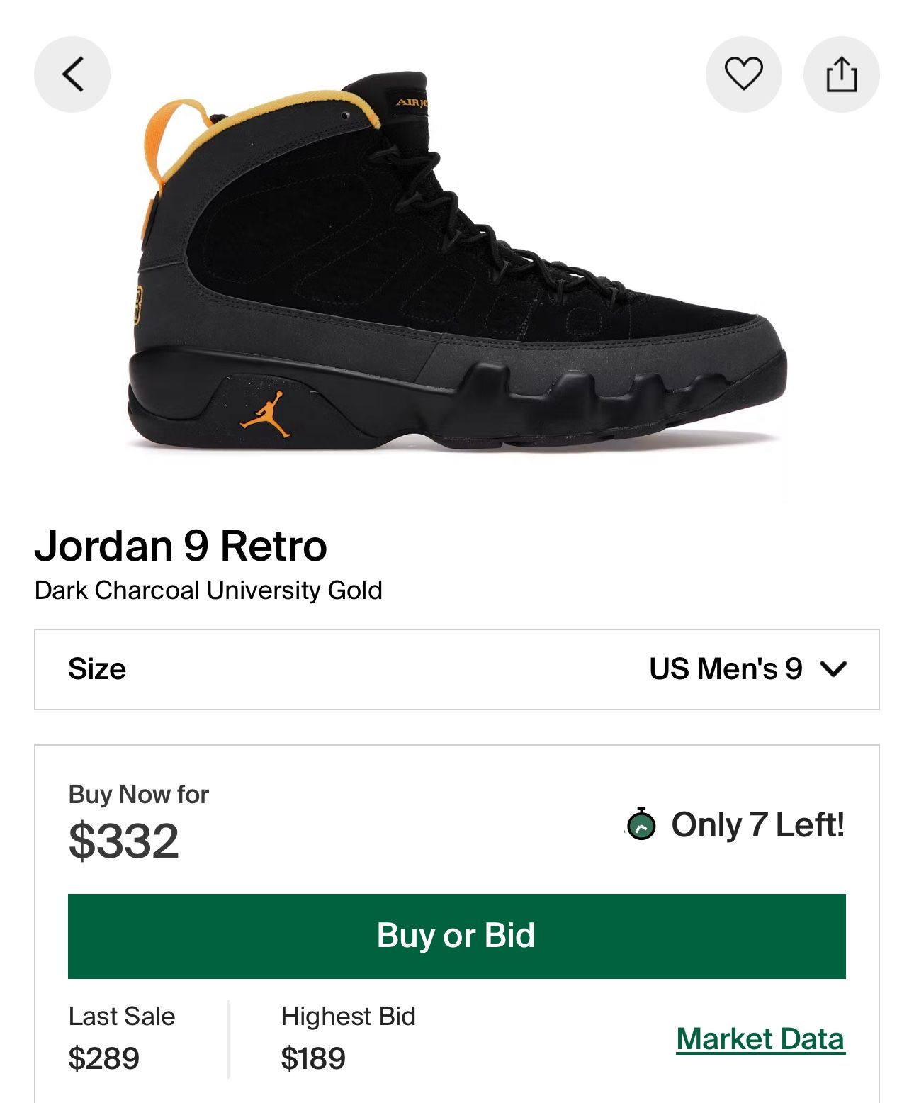 Air Jordan 9 Retro “University Gold” – Size 8.5 Men’s – Black/Yellow – Great Condition