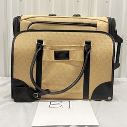 Joy Mangano “Clothes It All Weekender” Tan & Black 2-piece luggage set (rolling suitcase & carry on)