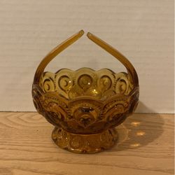 Smith Amber Glass Moon Stars Split Handle Candy Dish Basket 4.75" Vintage