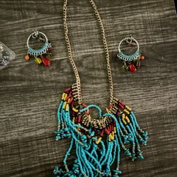 Beaded Earring And Necklace Set