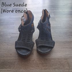 Womens Shoes Blue Suede