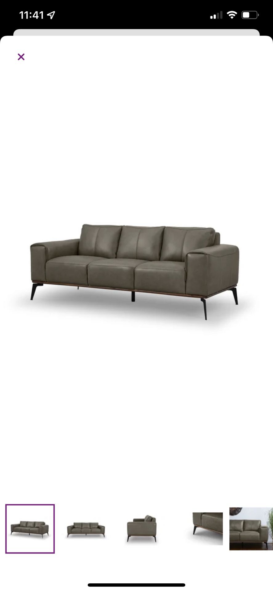 Conley 86” Gray Genuine Leather Sofa 