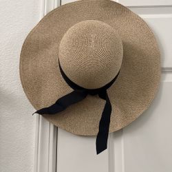 Wide Brim Straw Sun Hat with Black Ribbon