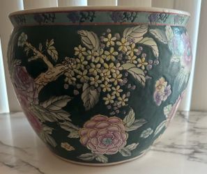Large Chinese Porcelain Floral Fishbowl Planter