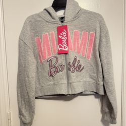 Barbie Miami Cropped Grey Hoodie Size 12