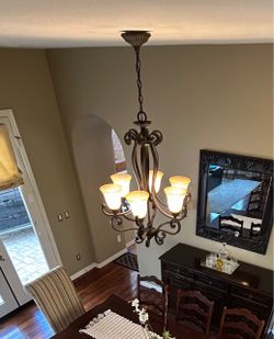 5-Light Bronze Chandelier with Glass Shades