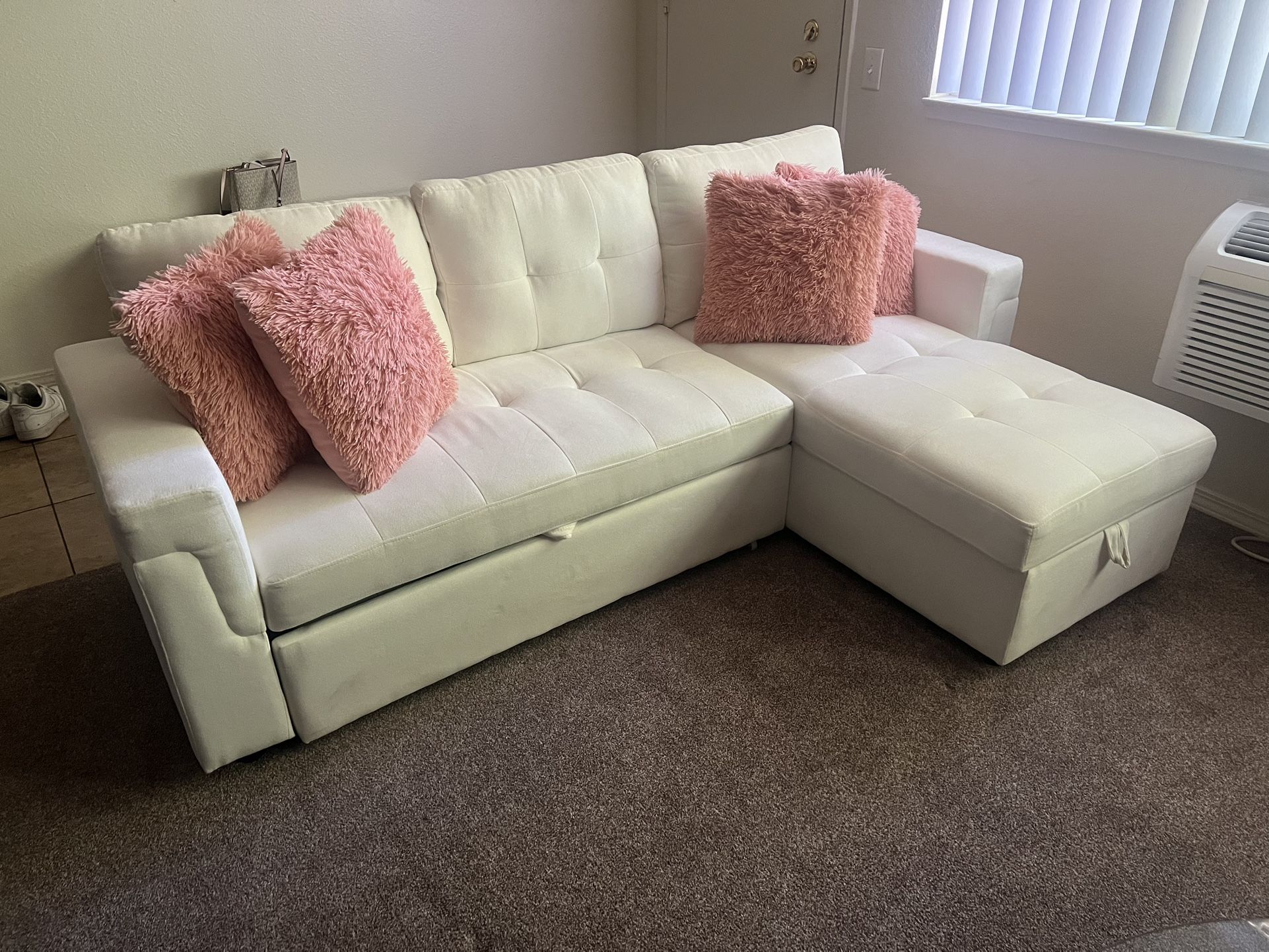 Naomi Home Modern Sectional Sofa with Storage Chaise White/Velvet