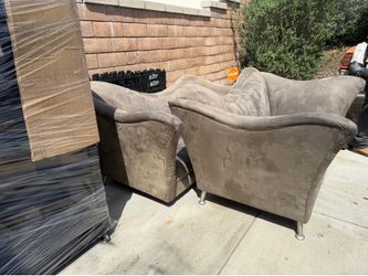Vintage Gray Velvet Sofa + Loveseat Set – Curved Arms (Henredon Style)