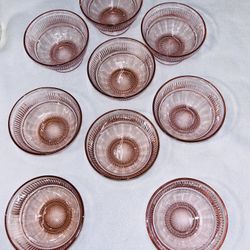 Anchor Hocking  Coronation  Pink Depression Glass footed Fruit Bowls 3 7/8" - Lot of 9