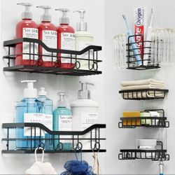 Shower Caddy, Black, 2+4 Large Capacity, Quick Installation, Rust-Proof Material, Organize and Save Space
