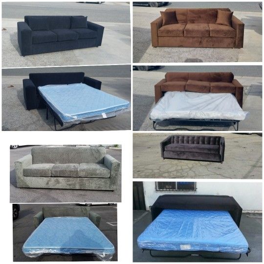 BRAND New 7FT SOFA SLEEPER. Barcelona BLACK Velvet BROWN, Green, And Velvet BLACK FABRIC Couch Sofa / More Fabric Color Available