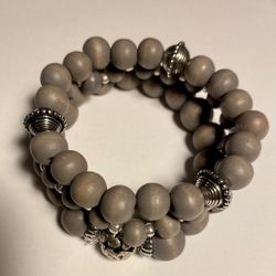 Set Of 3 Wood Beaded Boho Bracelets 