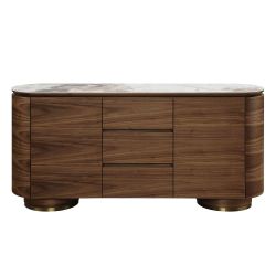 Willene Server with Ceramic Top & Walnut Finish | Storage Buffet Cabinet | 63" x 17" x 31"