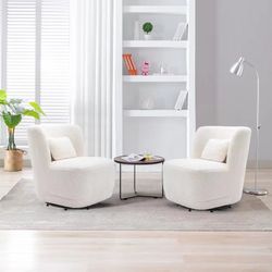 Swivel Barrel Chair for Living Room Set of 2, 360 Degree Teddy Swivel Barrel Boucle Chair, Comfy Round Accent Sofa Chair for Nursery, Hotel, Bedroom, 