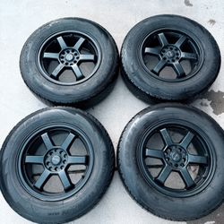16x7 Black Alloy Wheels + Tires | 5x114.3 / 5x100 | Honda Subaru Toyota VW