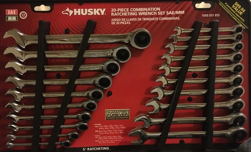 Husky 20-pc. SAE/MM Mechanics Combination Ratcheting Wrench Set