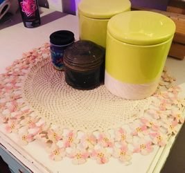 Vintage Shabby Chic, Victorian Large Beige and Daisy Pink Doily