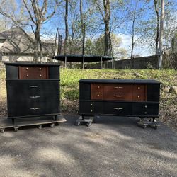 Refinished 1960s Vintage Mid Century Dresser and Chest Set