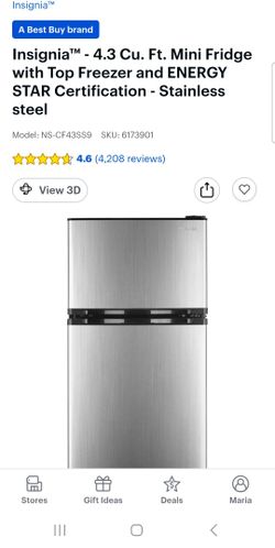 Insignia™ - 4.3 Cu. Ft. Mini Fridge with Top Freezer and ENERGY STAR Certification - Stainless steel