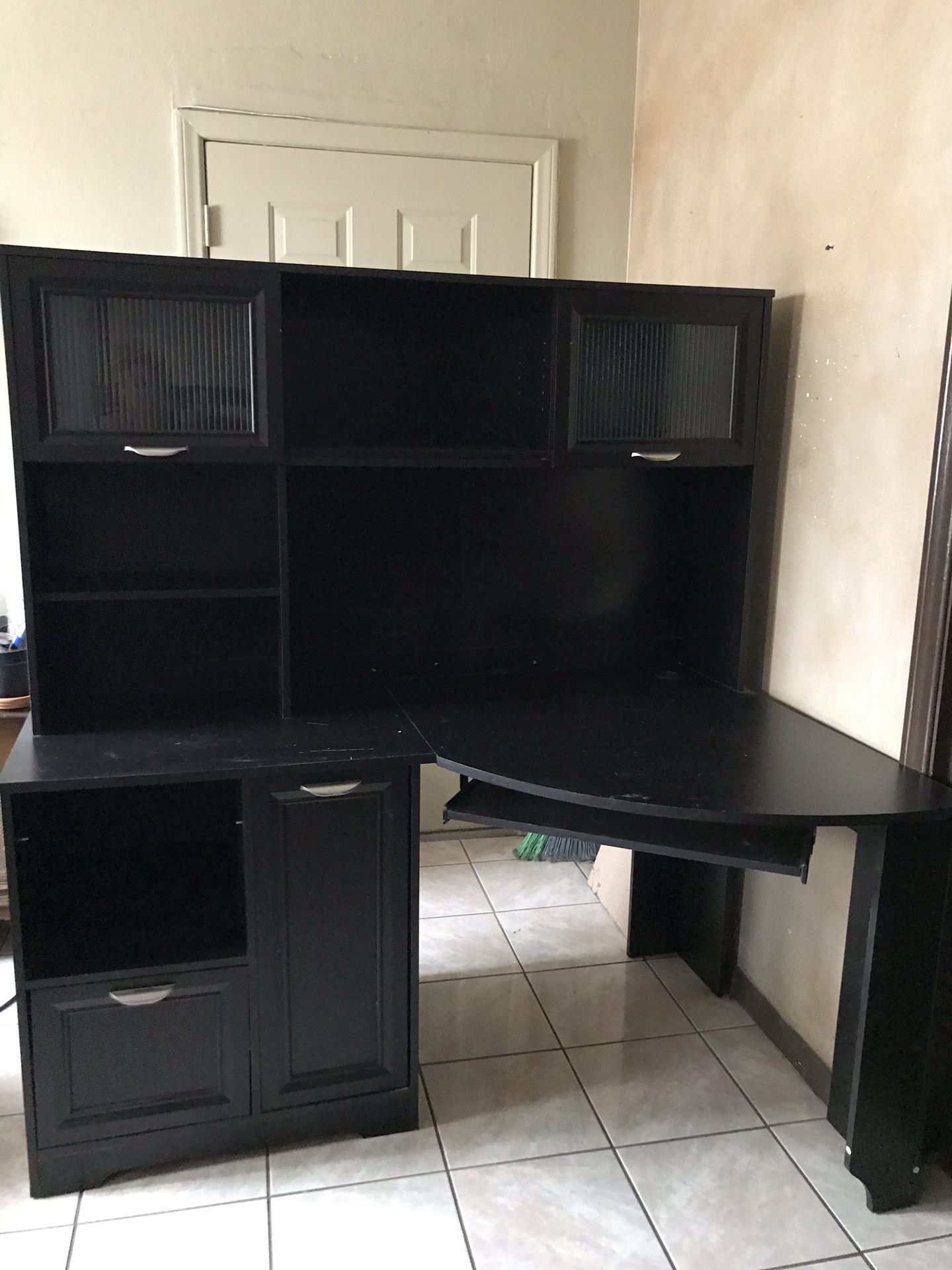 Home/office desk (used) black with top shelving
