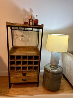 Handcrafted solid wood & iron industrial wine bar cabinet