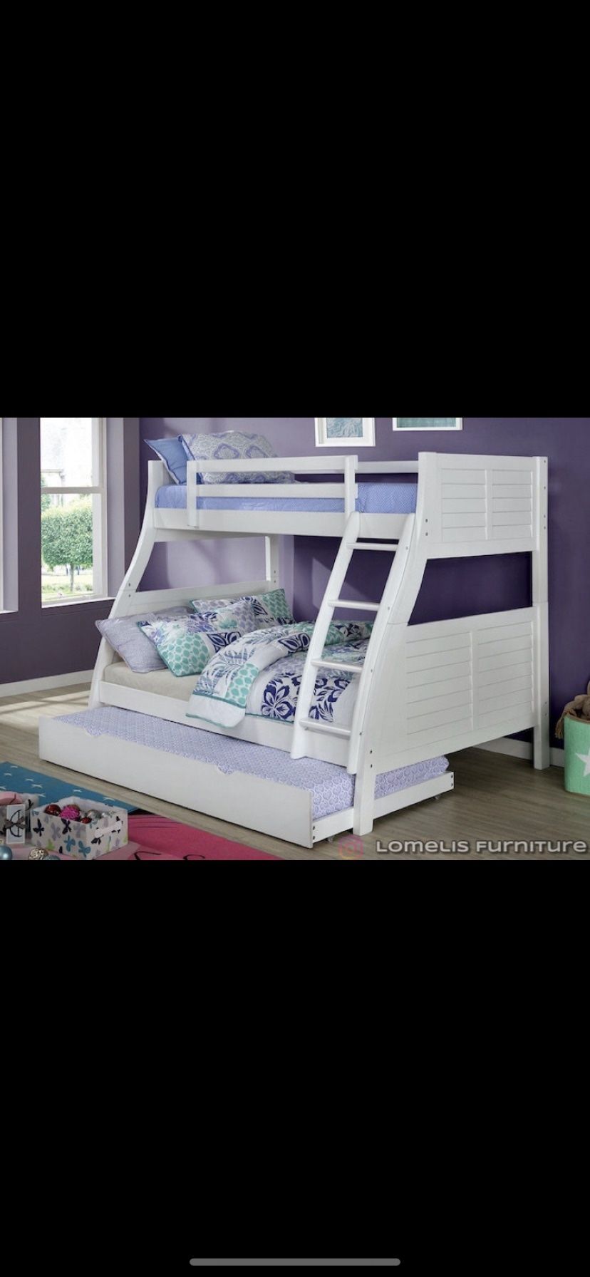 Twin/full/twin Size White Bunkbed With Orthopedic Mattress