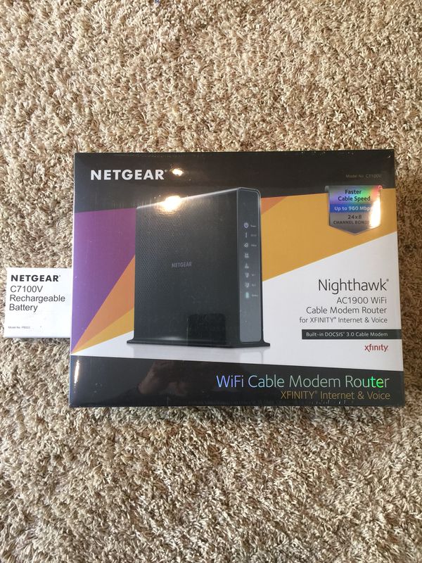 C7100V 24x8 NETGEAR Nighthawk AC1900 Ideal for Xfinity Internet and Voice services with Rechargeable Battery DOCSIS 3.0 WiFi Cable Modem Router For XFINITY Internet & Voice 