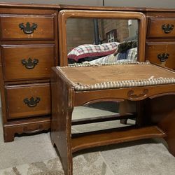 Vintage Vanity Desk With Mirror/Bench