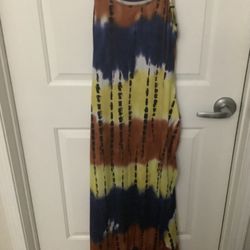 Unbranded Multi-Color Tie Dye Br, Yellow, Wht, Blu & Blk Maxi Dress Size Medium
