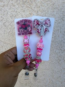Breast Cancer Awareness Beaded Badge Reels Set of 2