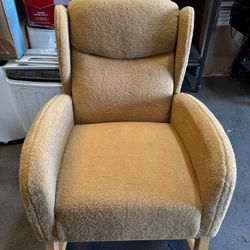 Teddy Fabric Rocking Chair With Eucalyptus Legs, 38 Inches Deep, Ergonomic Backrest for Living