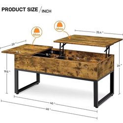 2 Way Lift Top Coffee Table with Storage and Top Sliding Drawer, 40 inch Retro Cocktail Table with Sturdy Iron Legs for Living Room/Reception Room, Ea