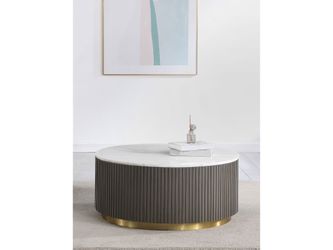 Jason White and Charcoal Round Marble Top Coffee Table