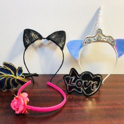 Girls headband lot 5 Pink Black Lace Cat Unicorn Christmas Party Easter Elegant