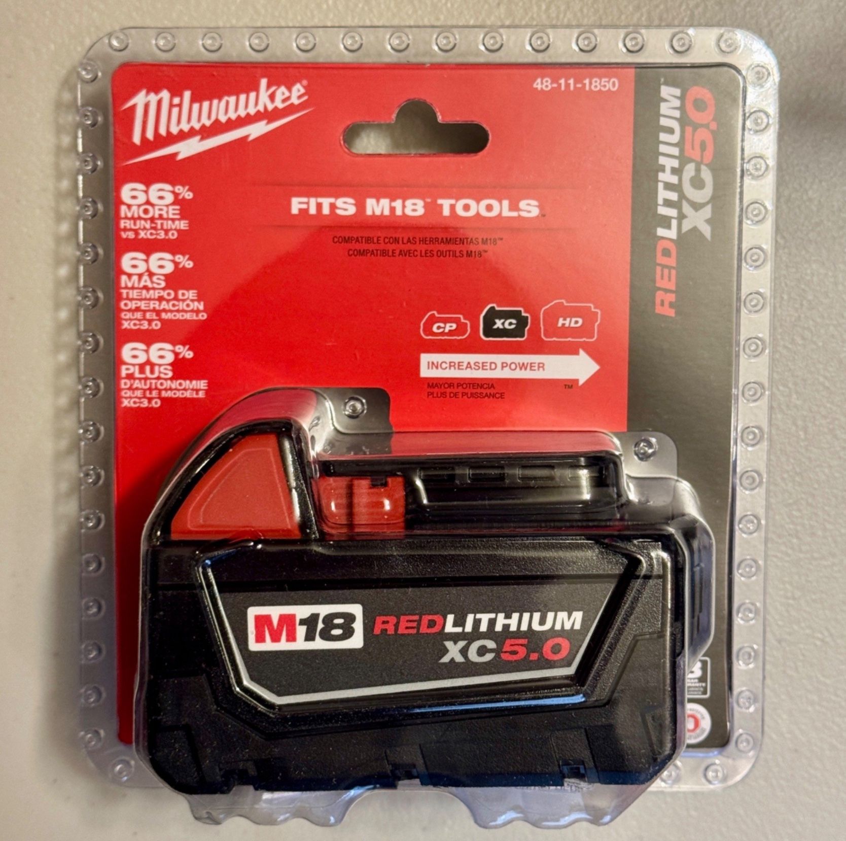 New Milwaukee M18 XC 5.0 Ah Battery, 48-11-1850, XC5.0Ah