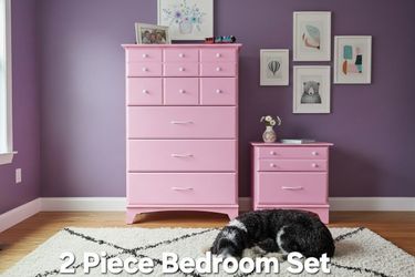 2 piece Restored Pink  Bedroom Set: 5 drawer High Chest. 2 drawer Nightstand