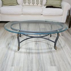 Beveled Floating Glass Top Coffee Table and Four Crescent Tables