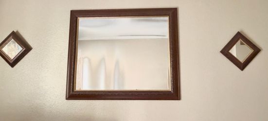 Wood Framed Wall Mirror with Gold Trim