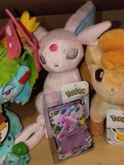 Espeon 30th anniversary Pokemon plush and card