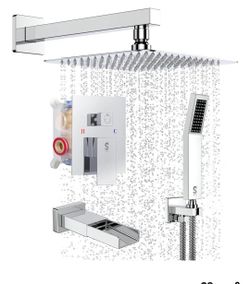 SR SUN RISE 12 Inches All Metal Square Shower System with Tub Spout